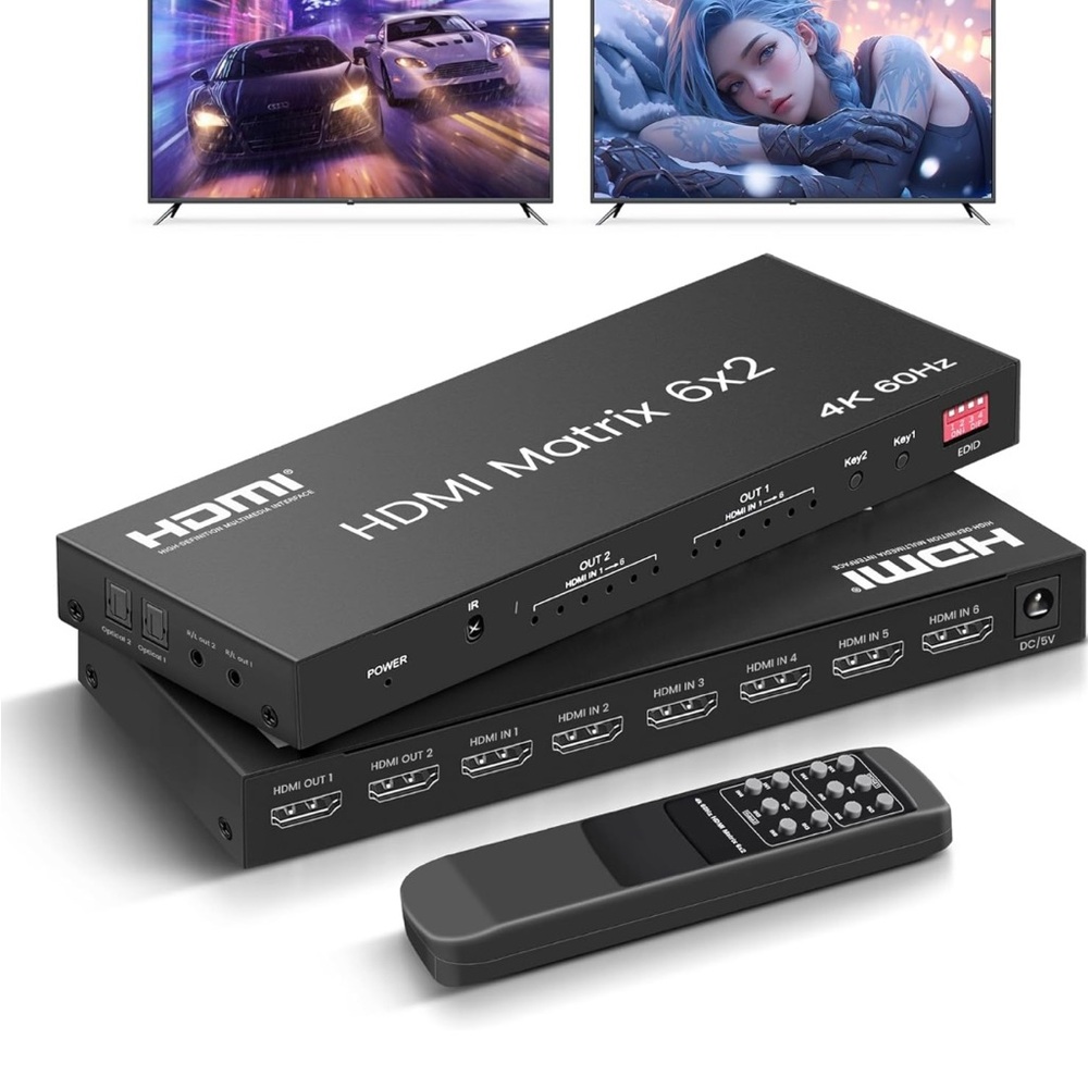HDMI Matrix Switch 4k 60hz hdmi audio video splitter 6X2 out hdmi Switch